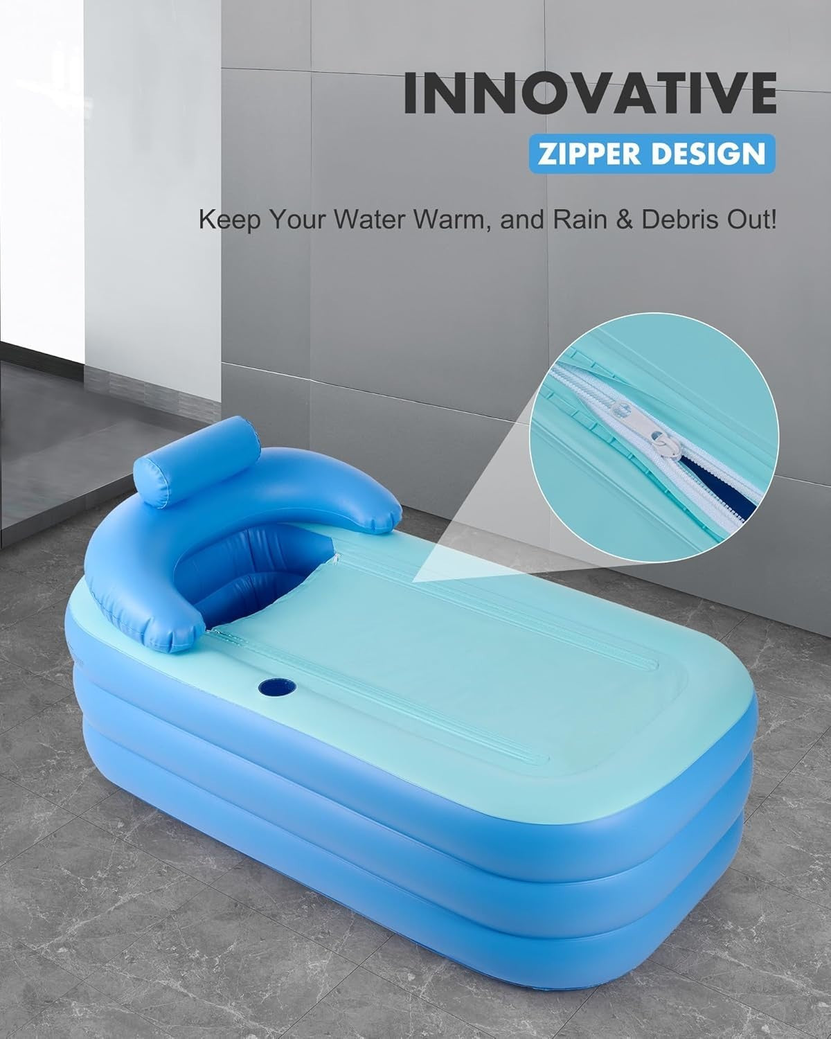 Foldable Portable Bathtub 125x50cm – 94L PVC Soaking Tub for Adults & Kids - Kwikley