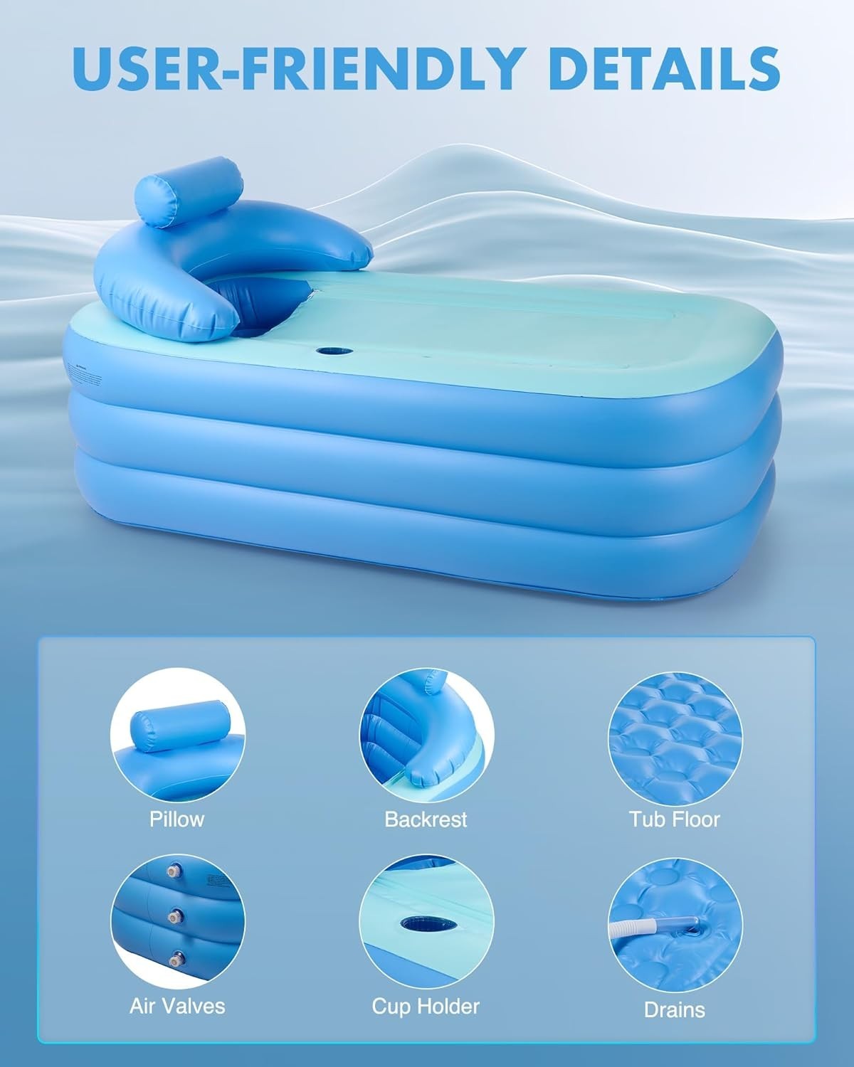 Foldable Portable Bathtub 125x50cm – 94L PVC Soaking Tub for Adults & Kids - Kwikley