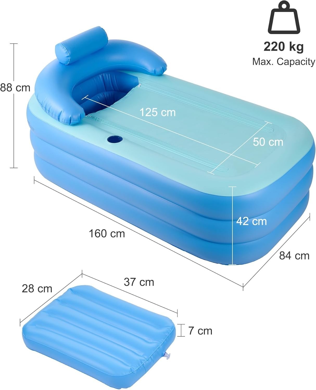 Foldable Portable Bathtub 125x50cm – 94L PVC Soaking Tub for Adults & Kids - Kwikley