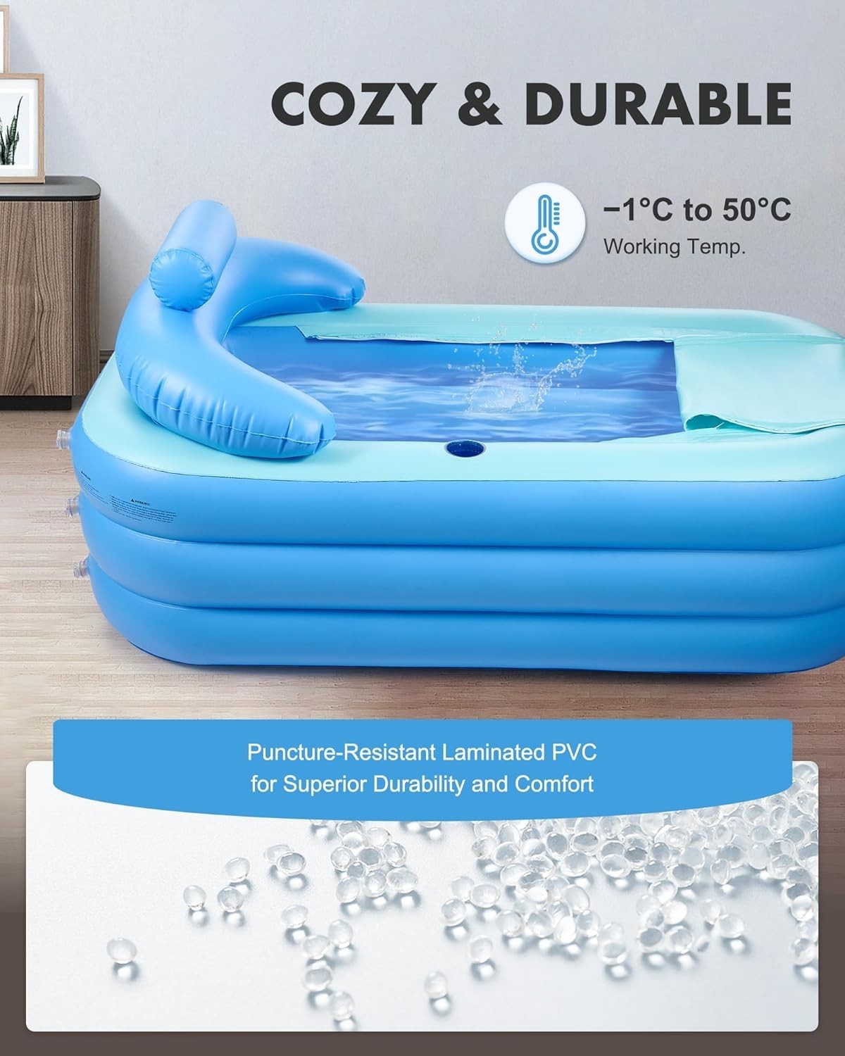 Foldable Portable Bathtub 125x50cm – 94L PVC Soaking Tub for Adults & Kids - Kwikley