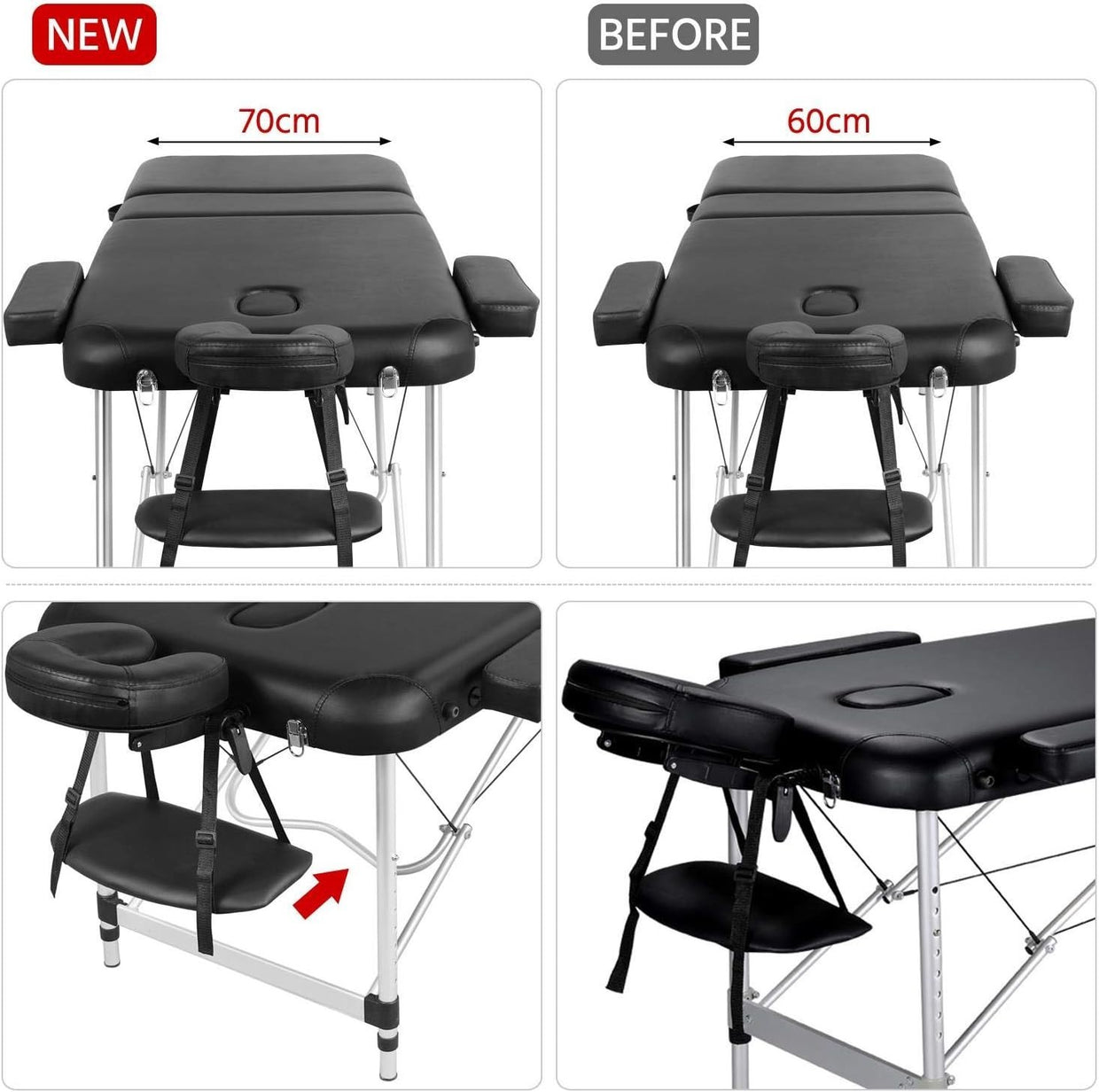 Foldable Portable Massage Bed 3 Section Lash Beauty Table Adjustable Height 70cm - Kwikley