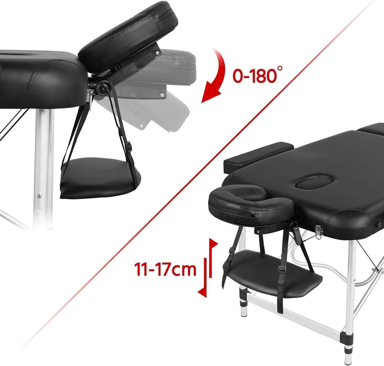 Foldable Portable Massage Bed 3 Section Lash Beauty Table Adjustable Height 70cm - Kwikley