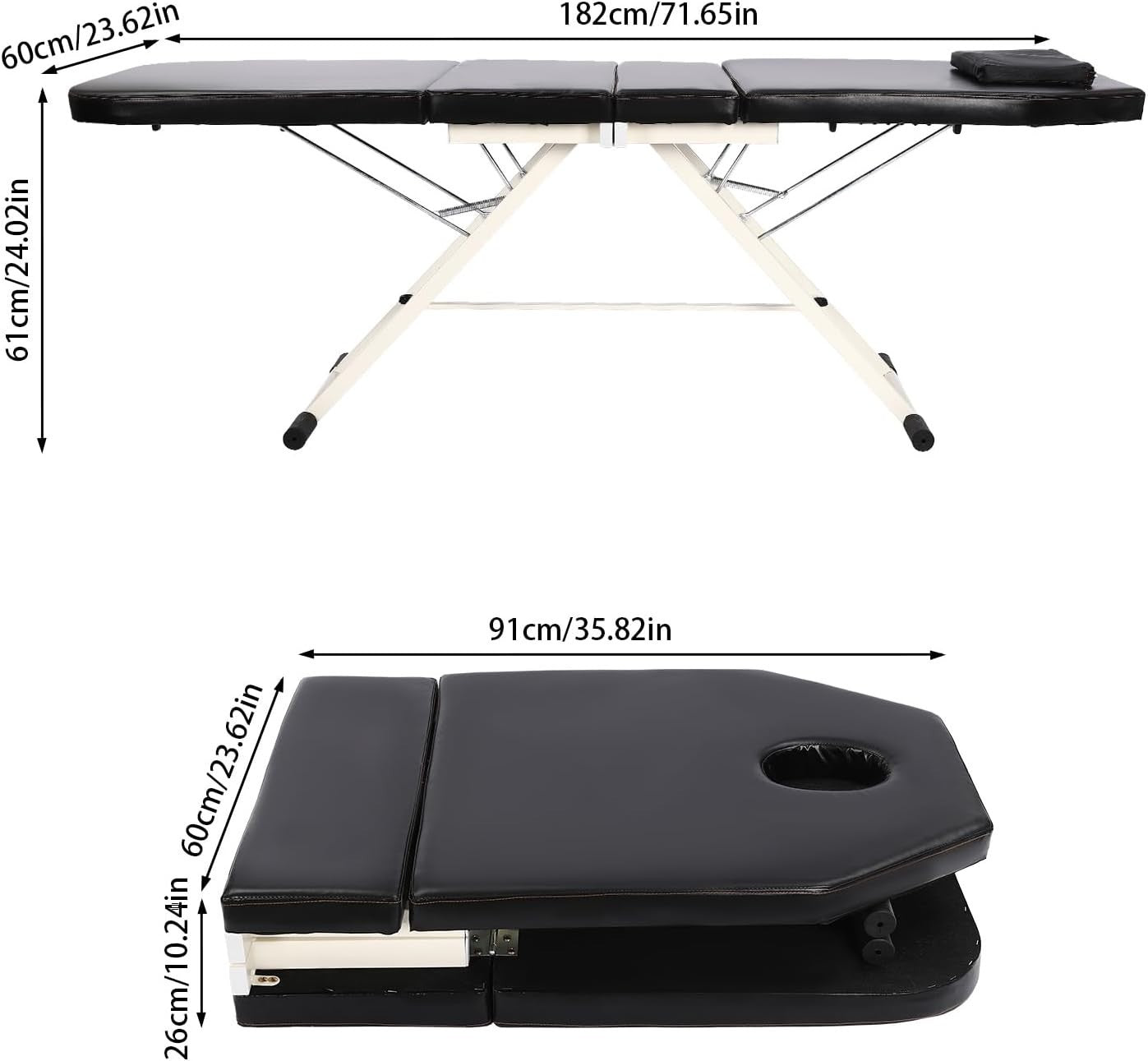 Foldable Portable Massage Bed Beauty Salon Lash Tattoo Table Black 182cm - Kwikley