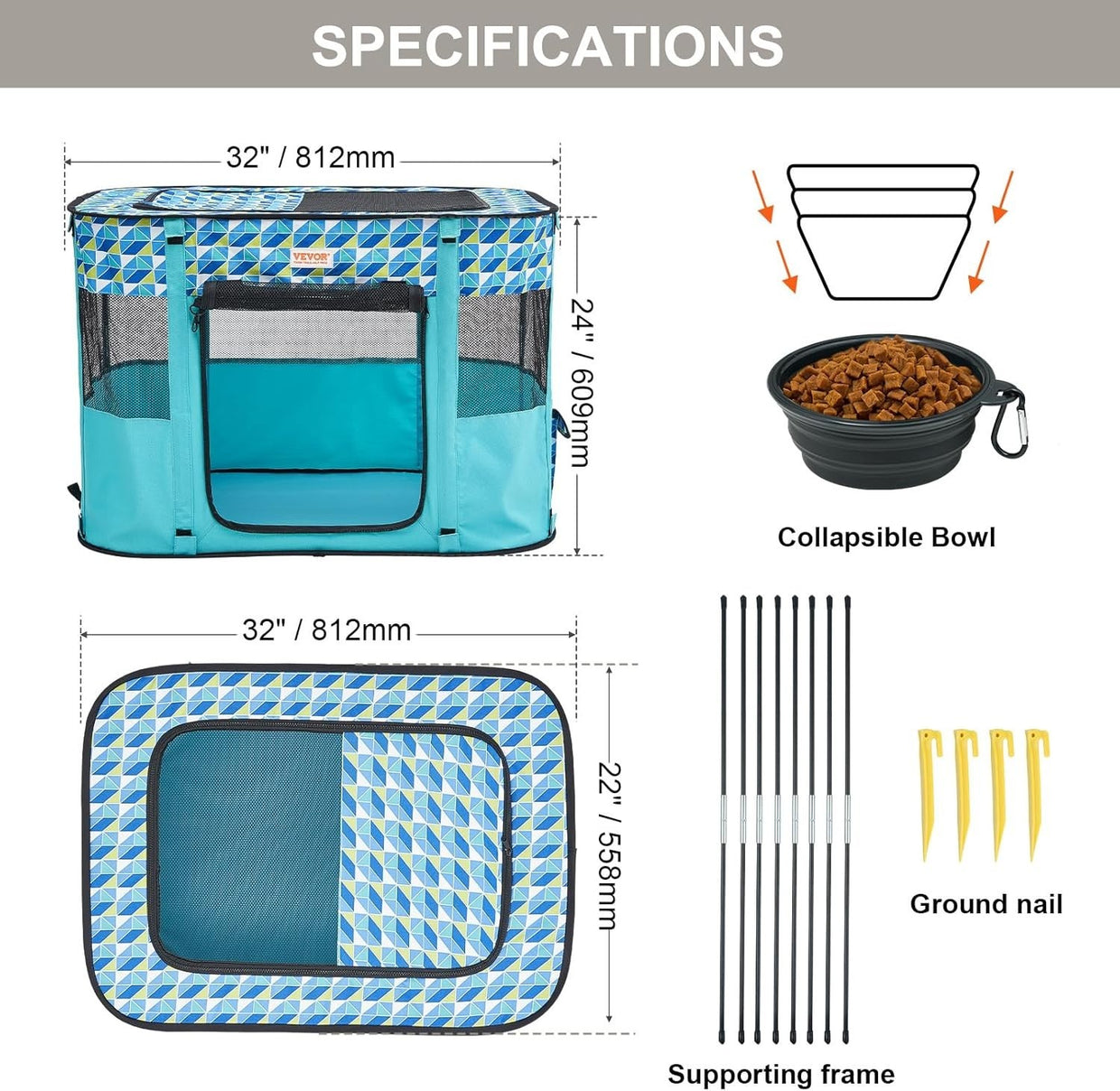 Foldable Portable Pet Playpen 32"x24"x22" Dog Cat Crate 600D Oxford Fabric - Kwikley