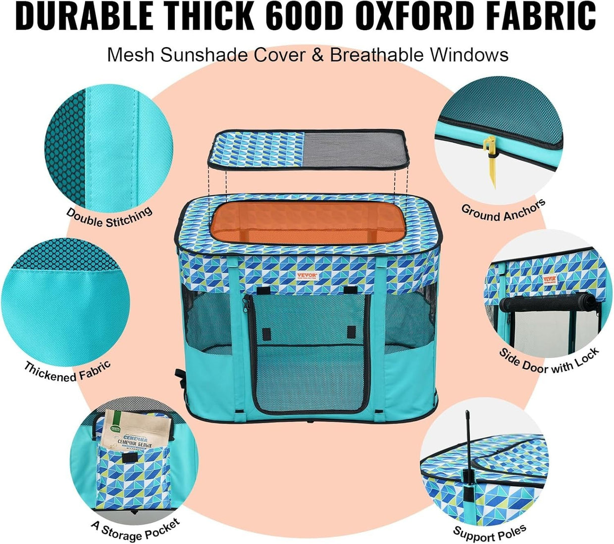 Foldable Portable Pet Playpen 32"x24"x22" Dog Cat Crate 600D Oxford Fabric - Kwikley