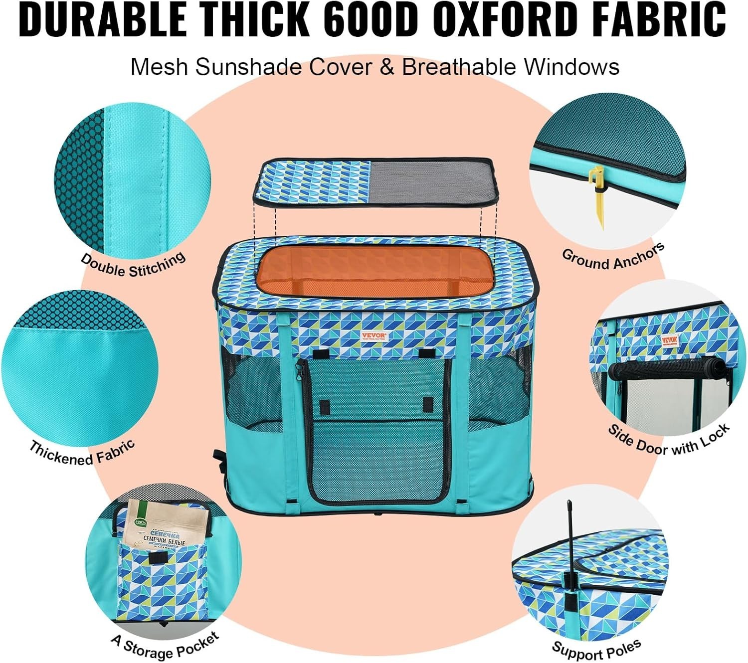 Foldable Portable Pet Playpen 32"x24"x22" Dog Cat Crate 600D Oxford Fabric - Kwikley