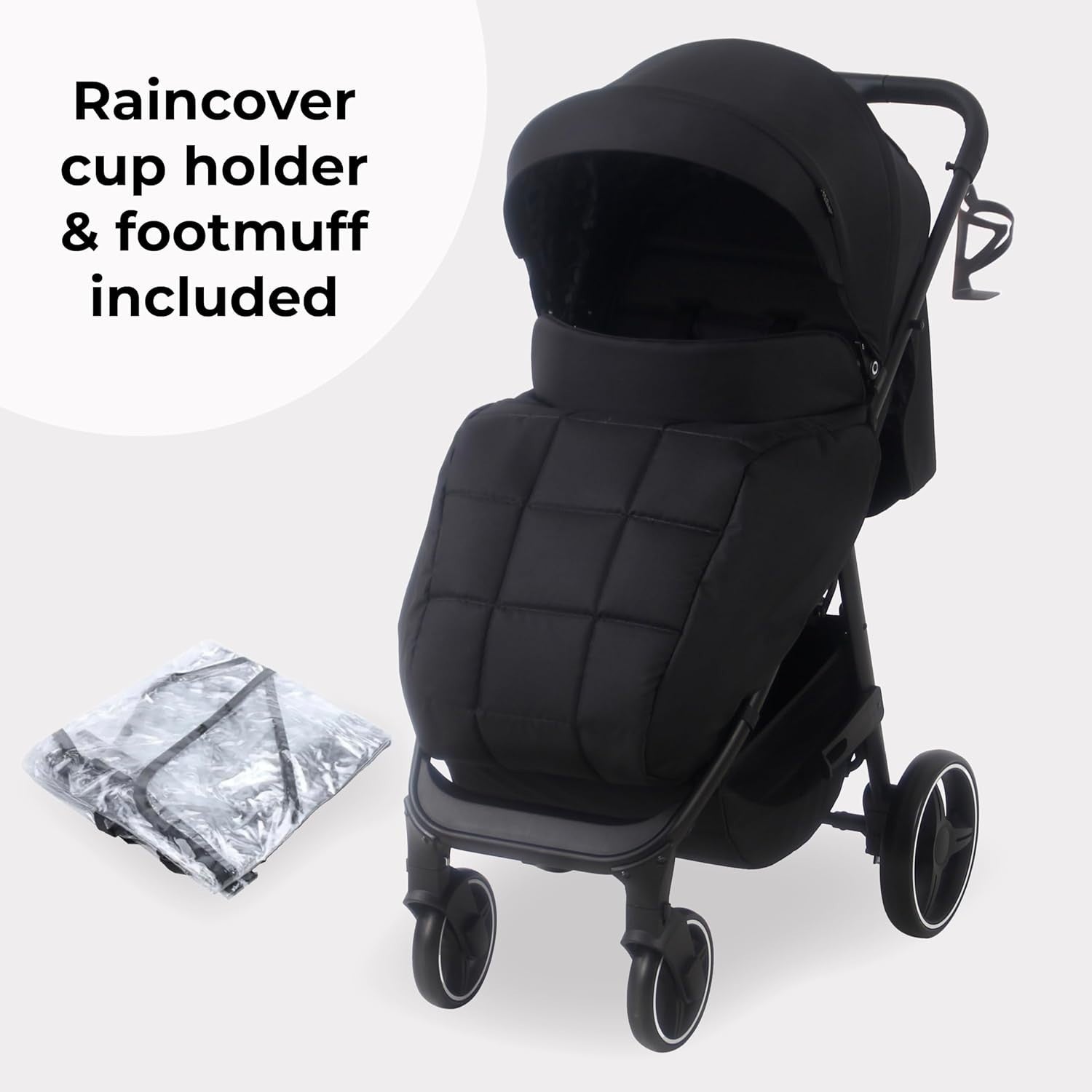 Foldable Pushchair Stroller Newborn to 4 Years 22kg XL Canopy Black - Kwikley