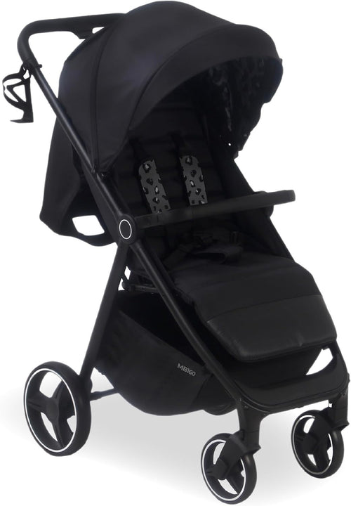 Foldable Pushchair Stroller Newborn to 4 Years 22kg XL Canopy Black - Kwikley