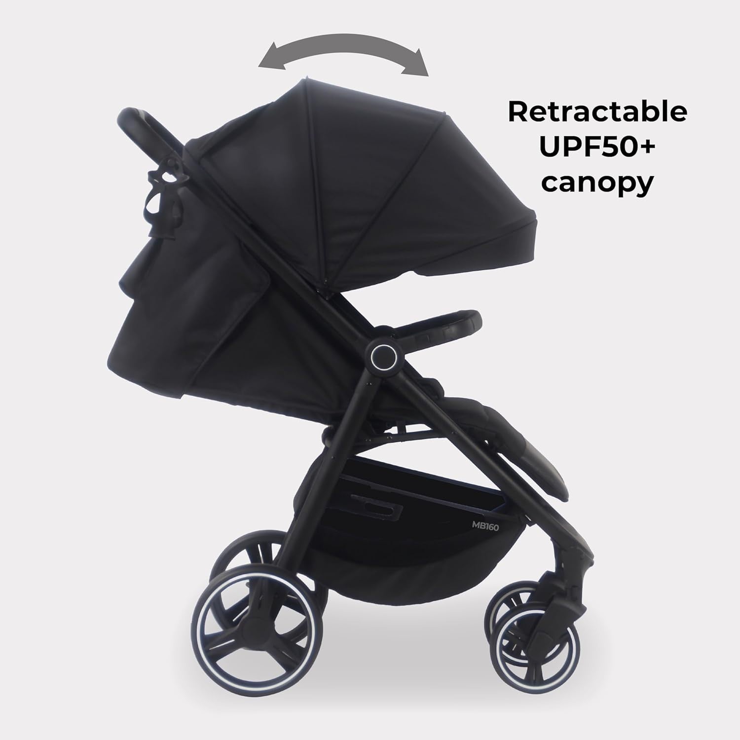 Foldable Pushchair Stroller Newborn to 4 Years 22kg XL Canopy Black - Kwikley