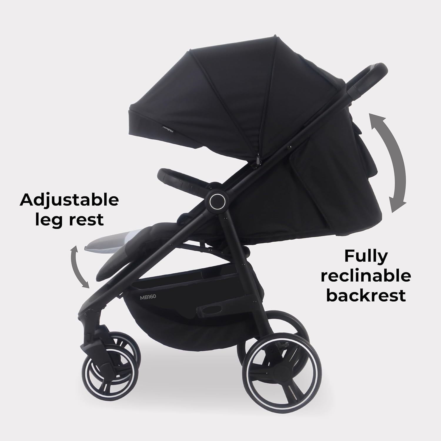 Foldable Pushchair Stroller Newborn to 4 Years 22kg XL Canopy Black - Kwikley