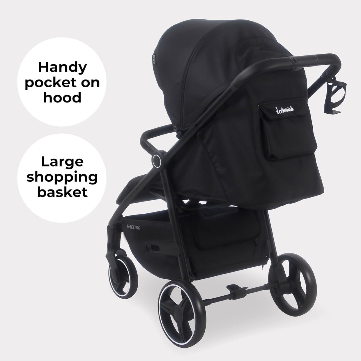 Foldable Pushchair Stroller Newborn to 4 Years 22kg XL Canopy Black - Kwikley