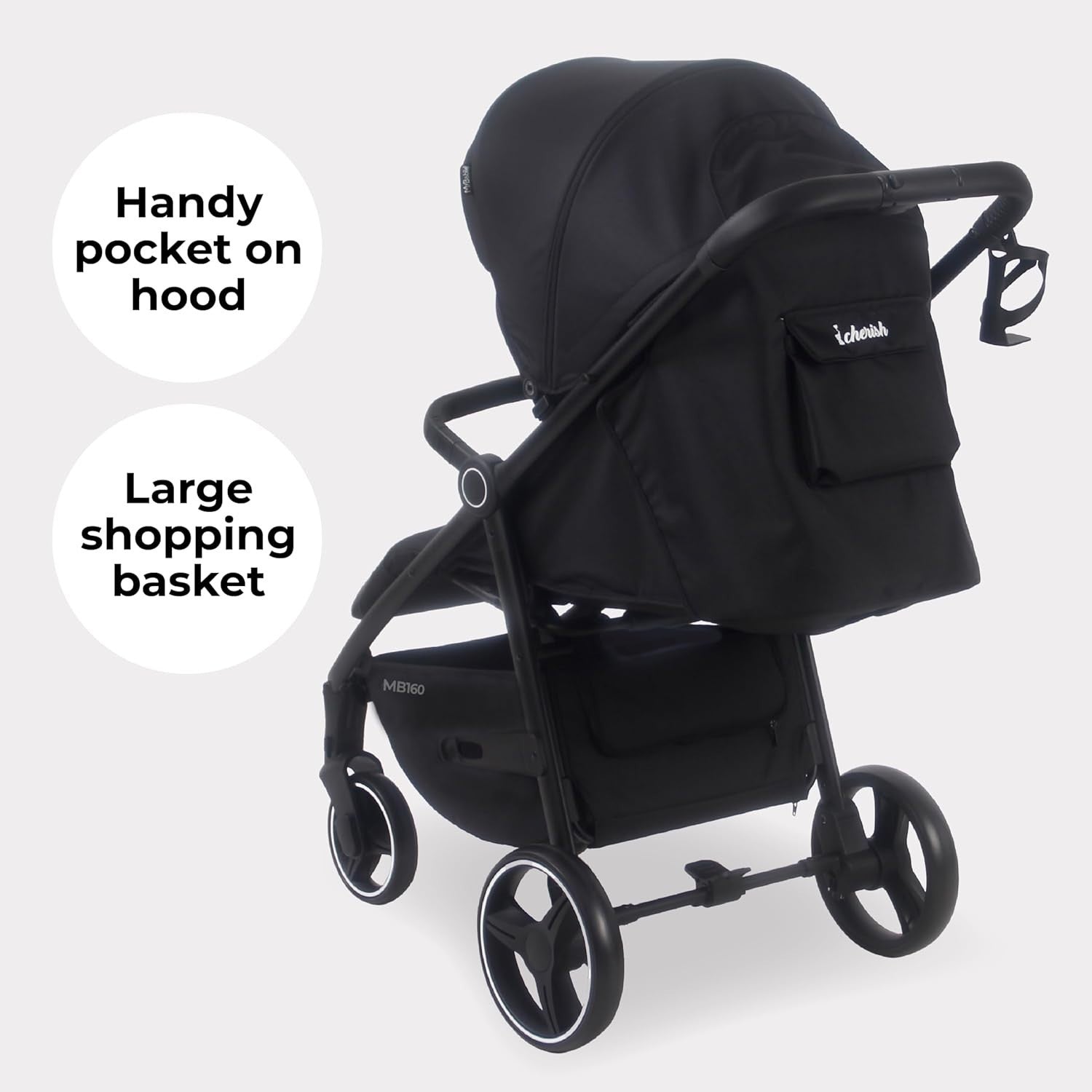 Foldable Pushchair Stroller Newborn to 4 Years 22kg XL Canopy Black - Kwikley