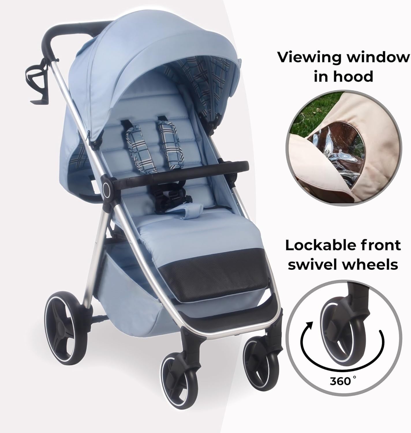 Foldable Pushchair Stroller Newborn to 4 Years 22kg XL Canopy Blue - Kwikley
