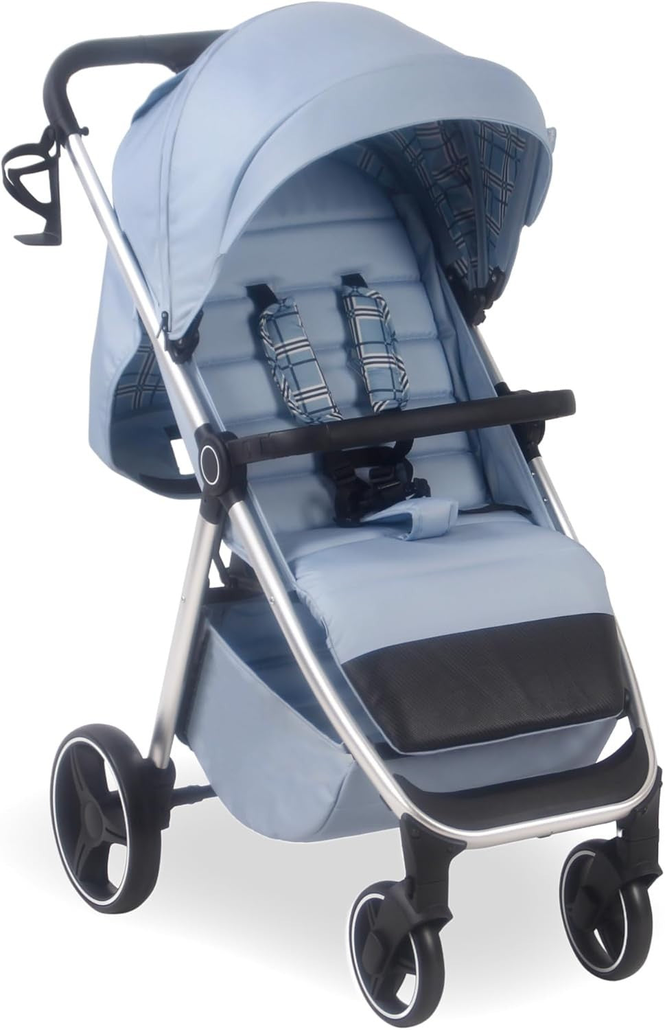 Foldable Pushchair Stroller Newborn to 4 Years 22kg XL Canopy Blue - Kwikley