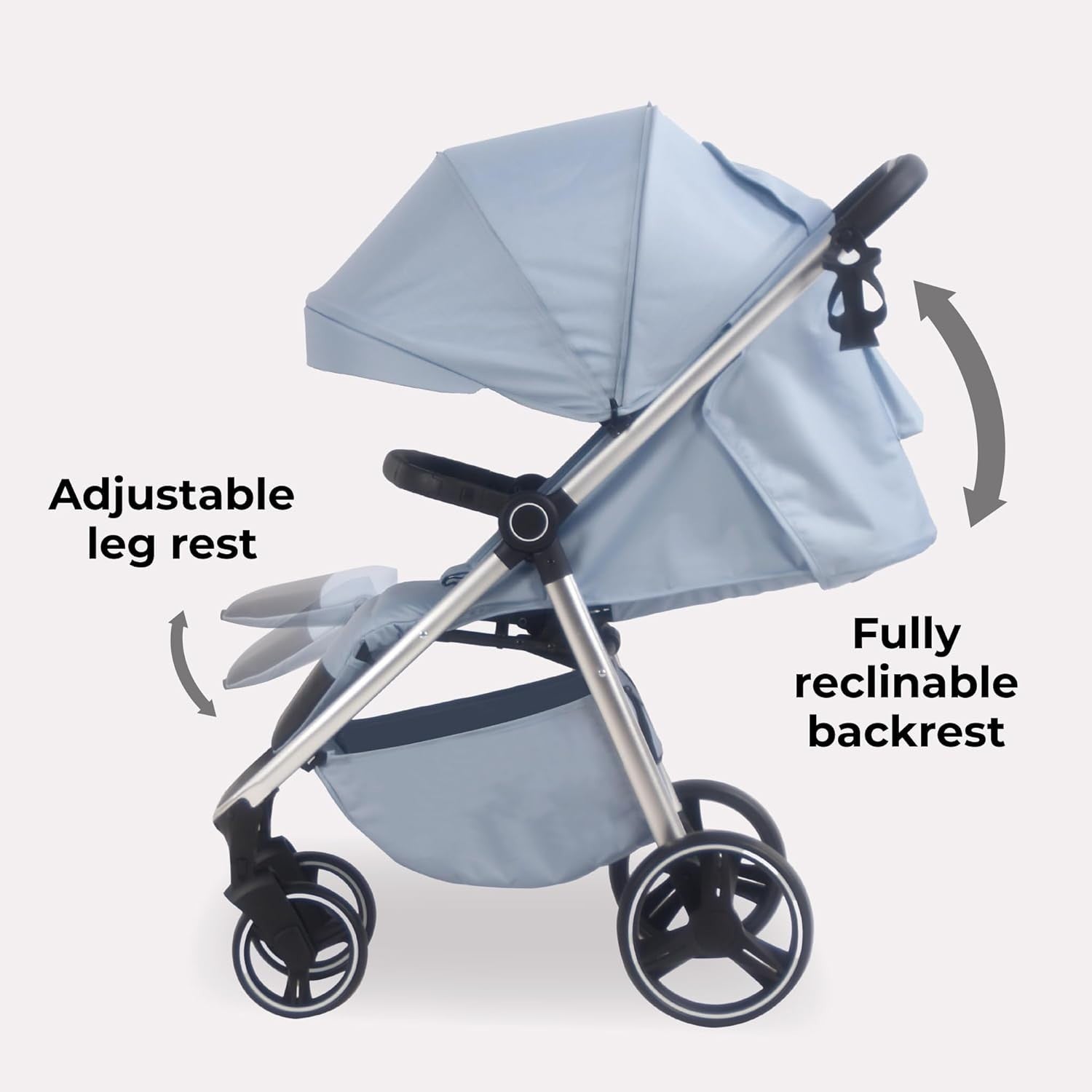 Foldable Pushchair Stroller Newborn to 4 Years 22kg XL Canopy Blue - Kwikley
