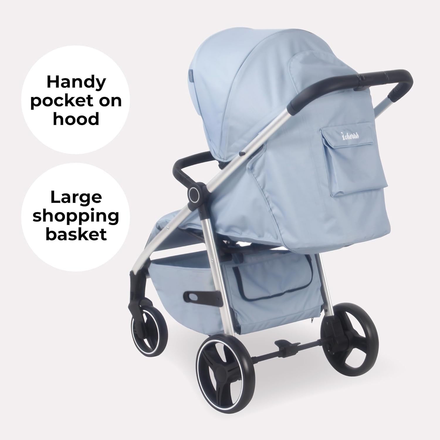Foldable Pushchair Stroller Newborn to 4 Years 22kg XL Canopy Blue - Kwikley