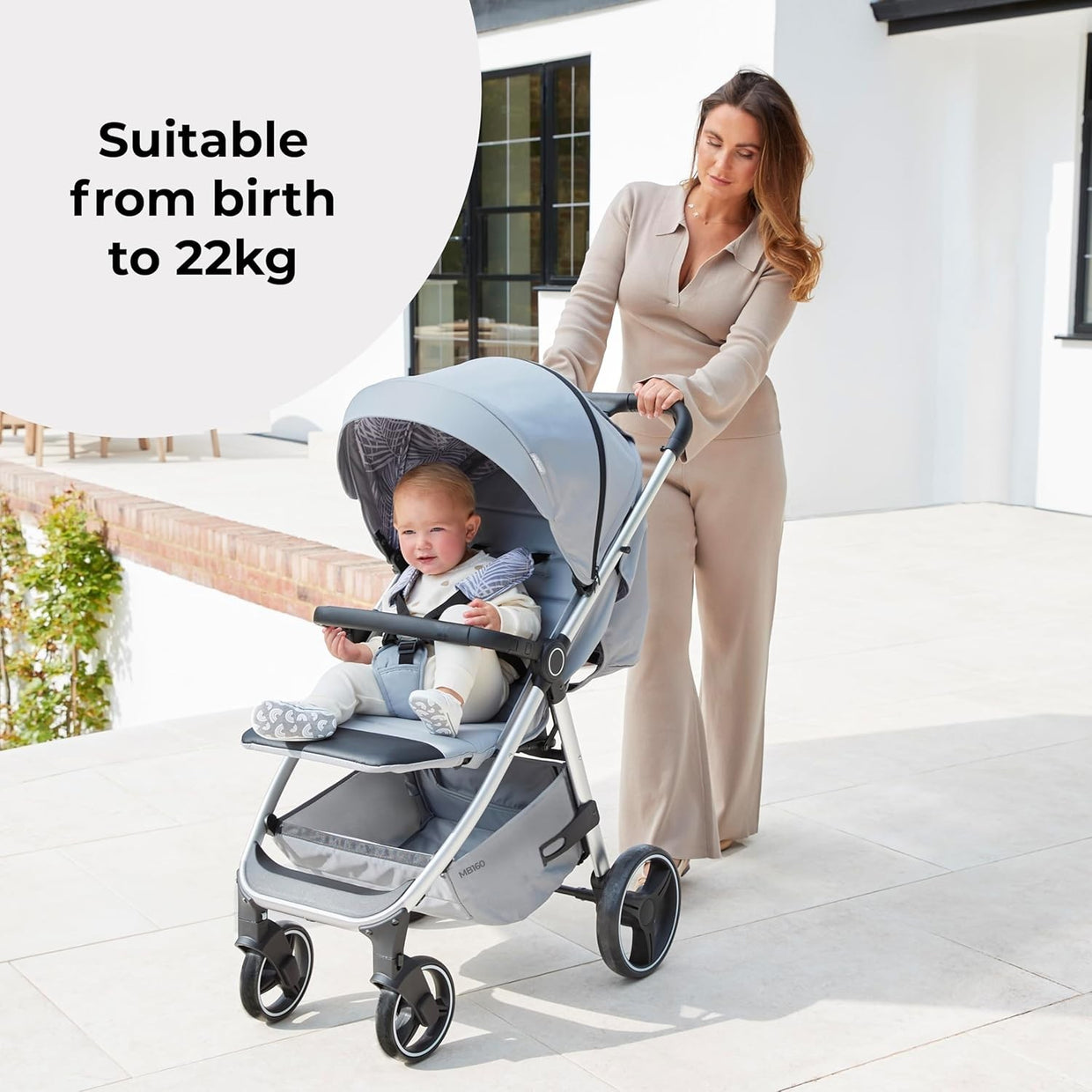 Foldable Pushchair Stroller Newborn to 4 Years 22kg XL Canopy Grey - Kwikley