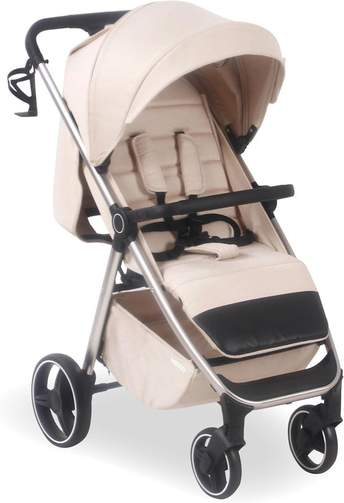 Foldable Pushchair Stroller Newborn to 4 Years 22kg XL Canopy Oatmeal - Kwikley
