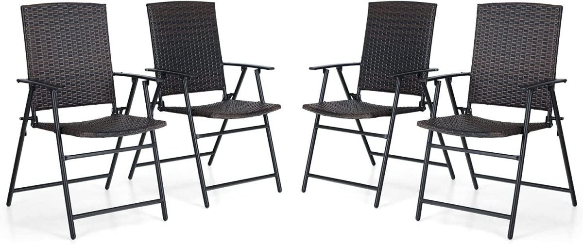 Foldable Rattan Garden Chairs Set of 4 Outdoor Patio Dining Balcony Seating - Kwikley