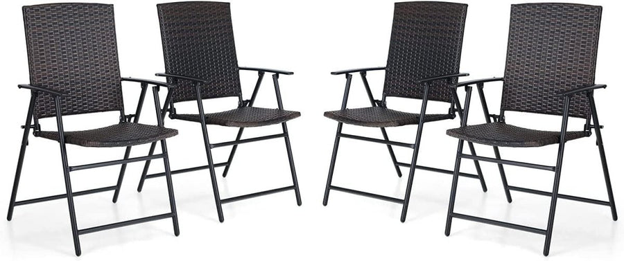 Foldable Rattan Garden Chairs Set of 4 Outdoor Patio Dining Balcony Seating - Kwikley