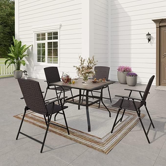 Foldable Rattan Garden Chairs Set of 4 Outdoor Patio Dining Balcony Seating - Kwikley