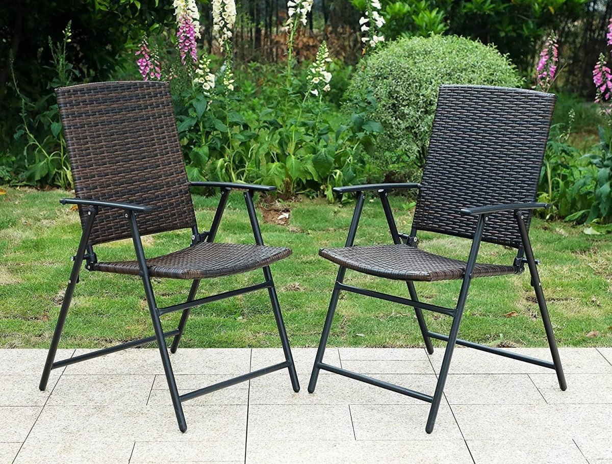 Foldable Rattan Garden Chairs Set of 4 Outdoor Patio Dining Balcony Seating - Kwikley