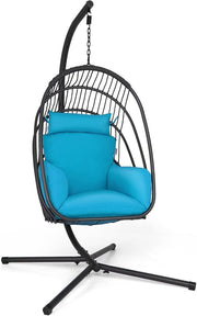 Foldable Rattan Swing Egg Chair with Cushion & Stand – Indoor Outdoor Relaxation - Kwikley