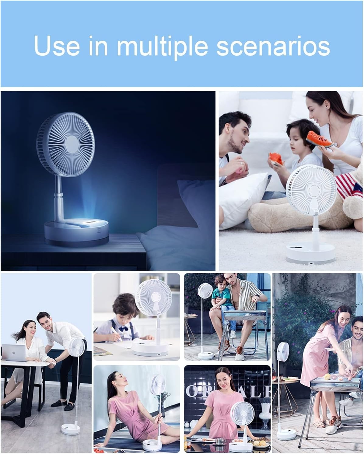 Foldable Rechargeable Fan 10800mAh – 4 - Speed Portable Timer Floor Desk Fan White - Kwikley