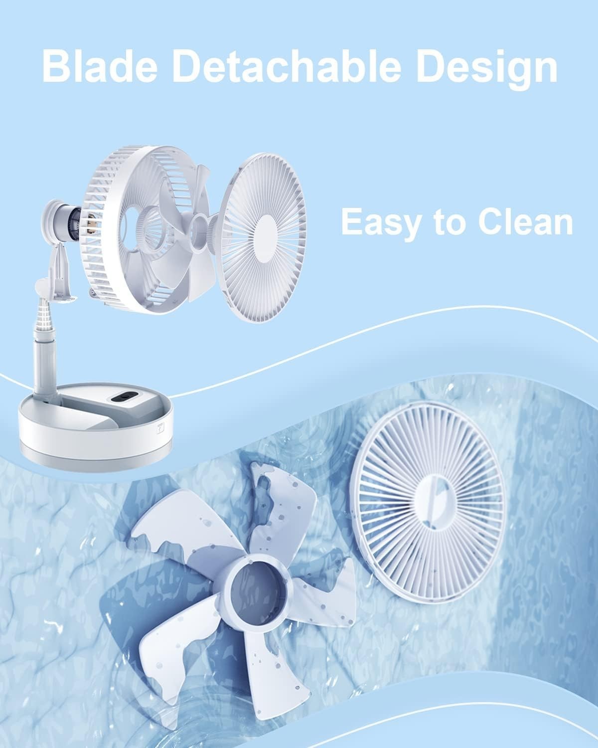 Foldable Rechargeable Fan 10800mAh – 4 - Speed Portable Timer Floor Desk Fan White - Kwikley