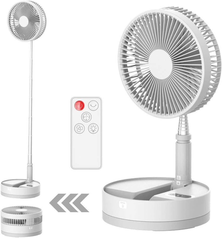 Foldable Rechargeable Fan 10800mAh – 4 - Speed Portable Timer Floor Desk Fan White - Kwikley