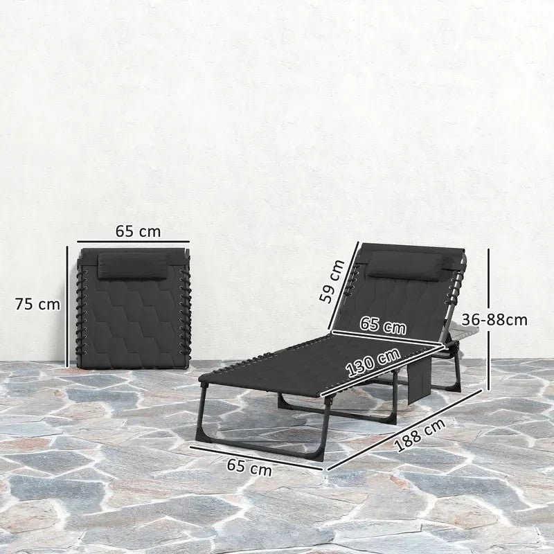 Foldable Reclining Sun Lounger Set 2 Padded Chair 5 - Position Outdoor Black - Kwikley