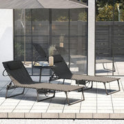 Foldable Reclining Sun Lounger Set 2 Padded Chair 5 - Position Outdoor Black - Kwikley