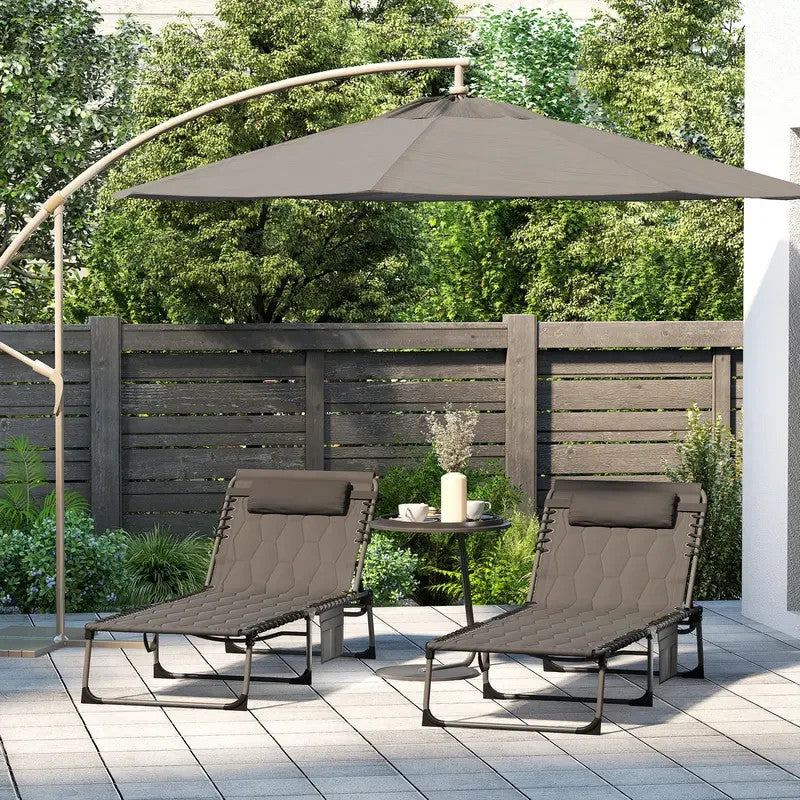 Foldable Reclining Sun Lounger Set 2 Padded Chair 5 - Position Outdoor Black - Kwikley