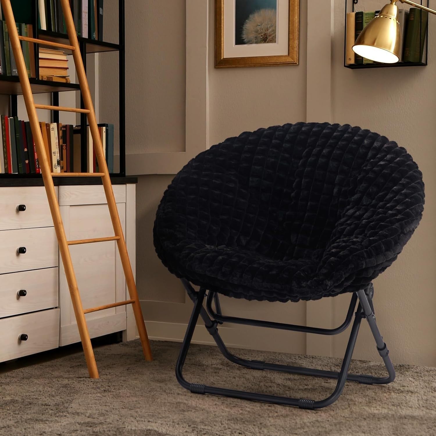 Foldable Saucer Chair Plush Faux Fur Armchair Portable Cozy Living Room Seat - Kwikley
