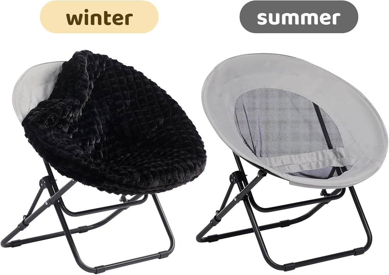 Foldable Saucer Chair Plush Faux Fur Armchair Portable Cozy Living Room Seat - Kwikley