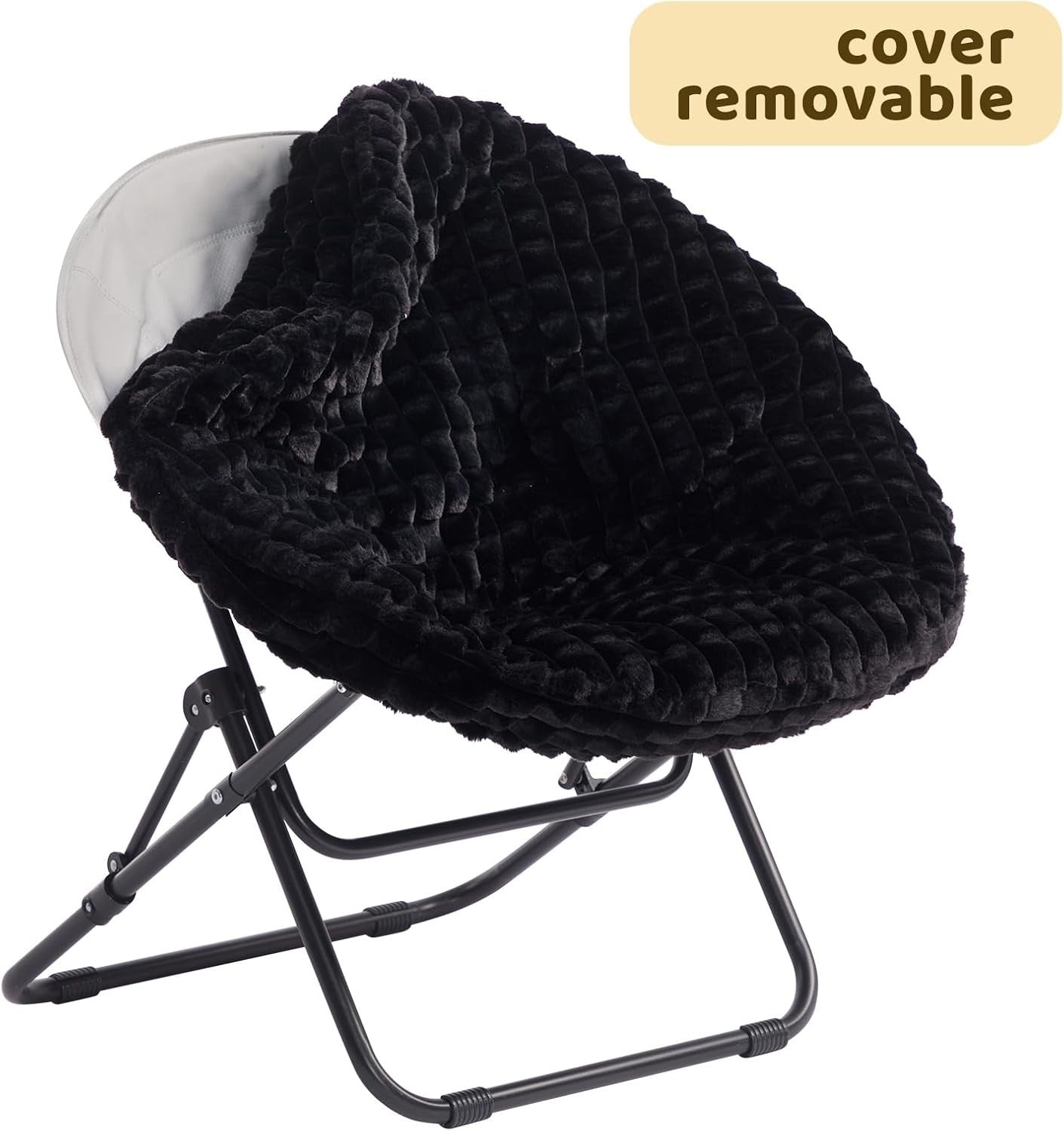 Foldable Saucer Chair Plush Faux Fur Armchair Portable Cozy Living Room Seat - Kwikley