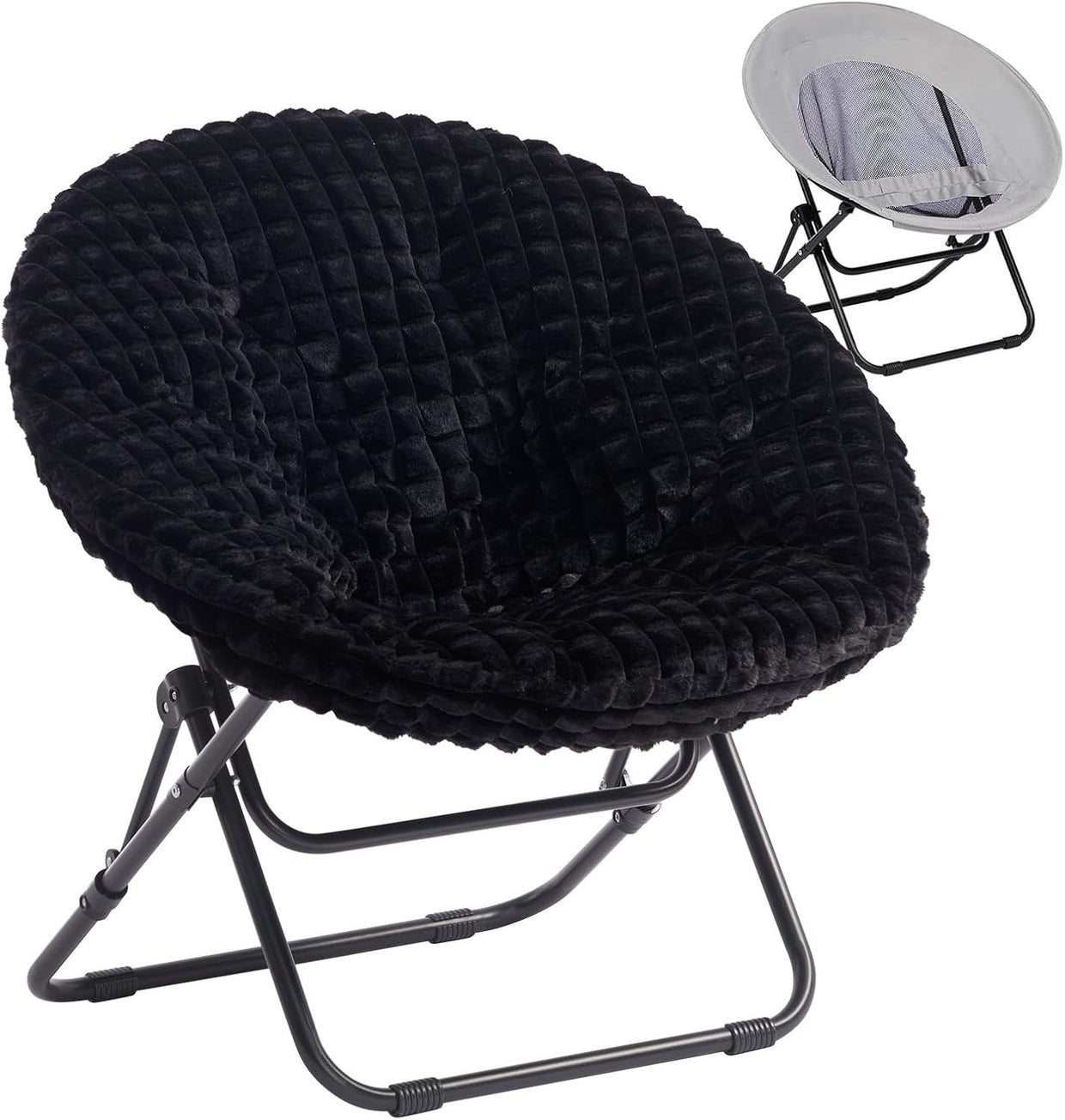 Foldable Saucer Chair Plush Faux Fur Armchair Portable Cozy Living Room Seat - Kwikley