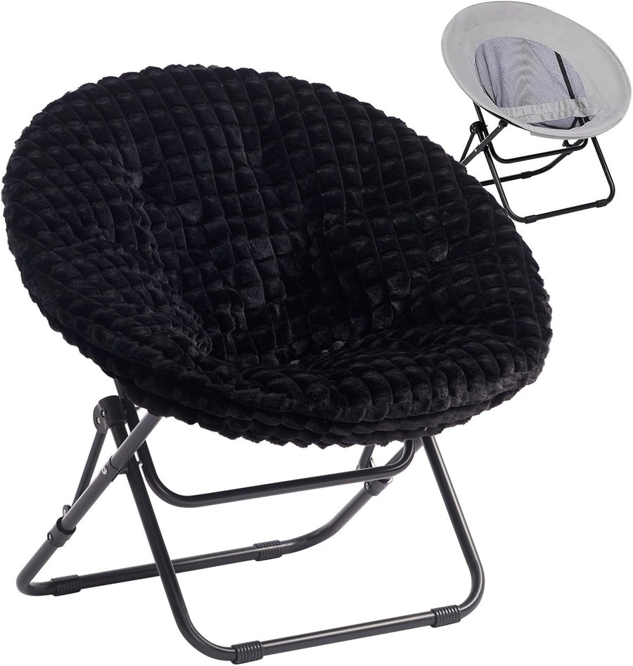 Foldable Saucer Chair Plush Faux Fur Armchair Portable Cozy Living Room Seat - Kwikley