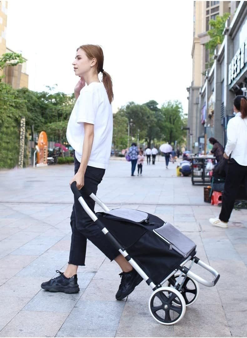 Foldable Shopping Cart On Wheels Lightweight Oxford Grocery Trolley - Kwikley