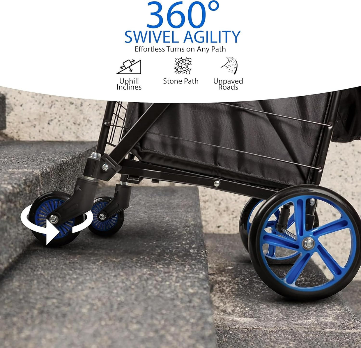 Foldable Shopping Trolley 50kg Capacity 360° Swivel Wheels Waterproof Liner - Kwikley