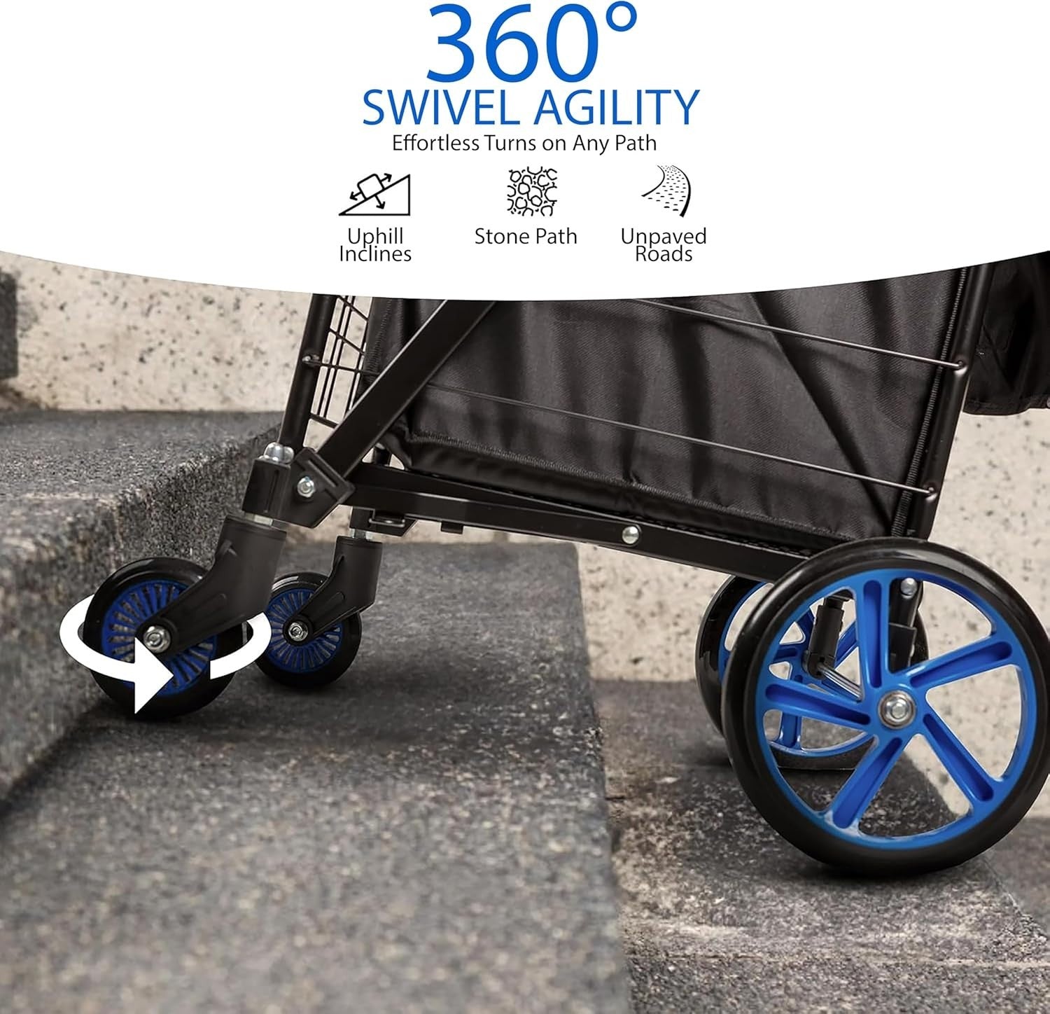 Foldable Shopping Trolley 50kg Capacity 360° Swivel Wheels Waterproof Liner - Kwikley