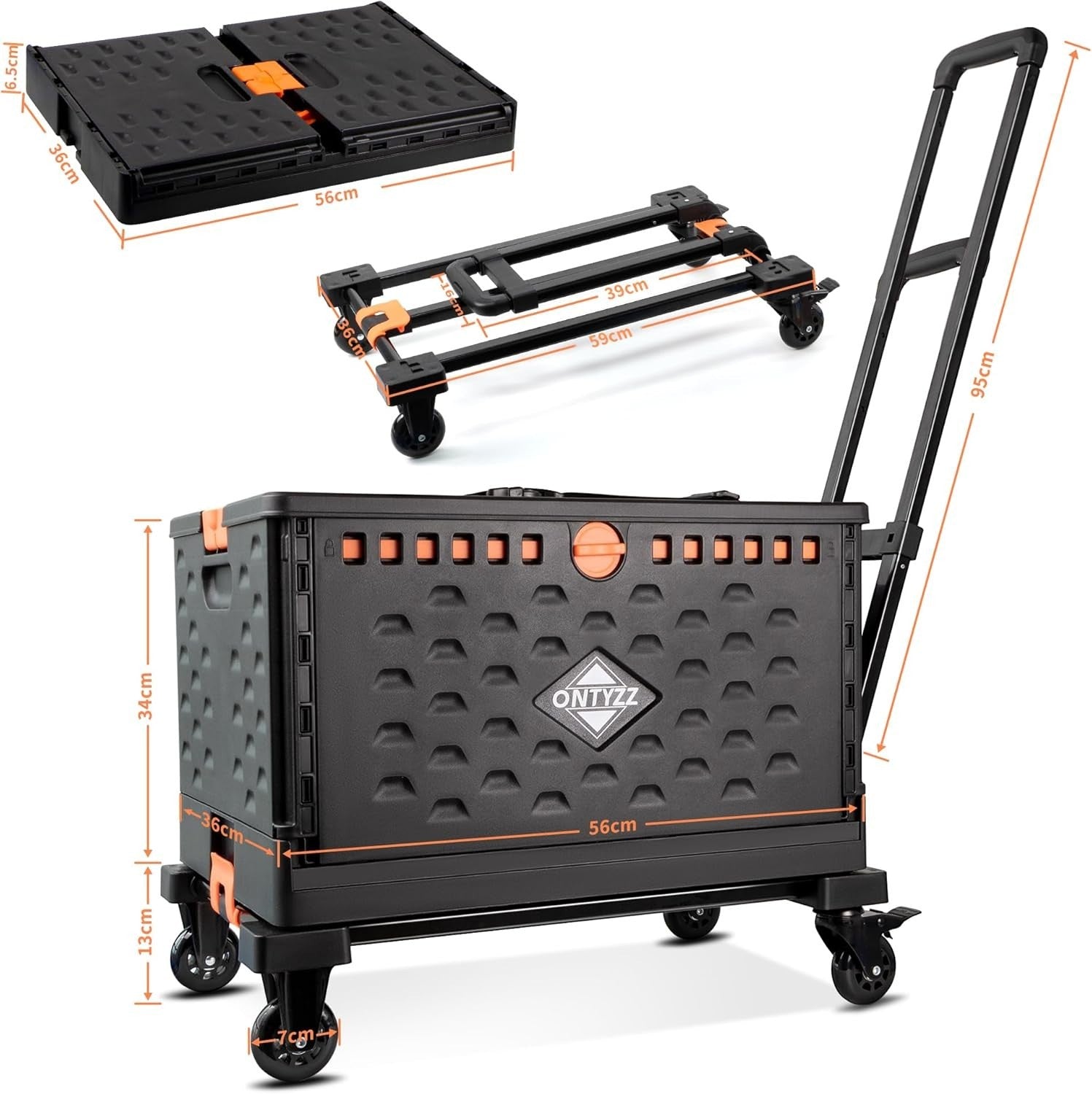 Foldable Shopping Trolley Utility Cart with Removable Storage Box 60L Heavy Duty - Kwikley
