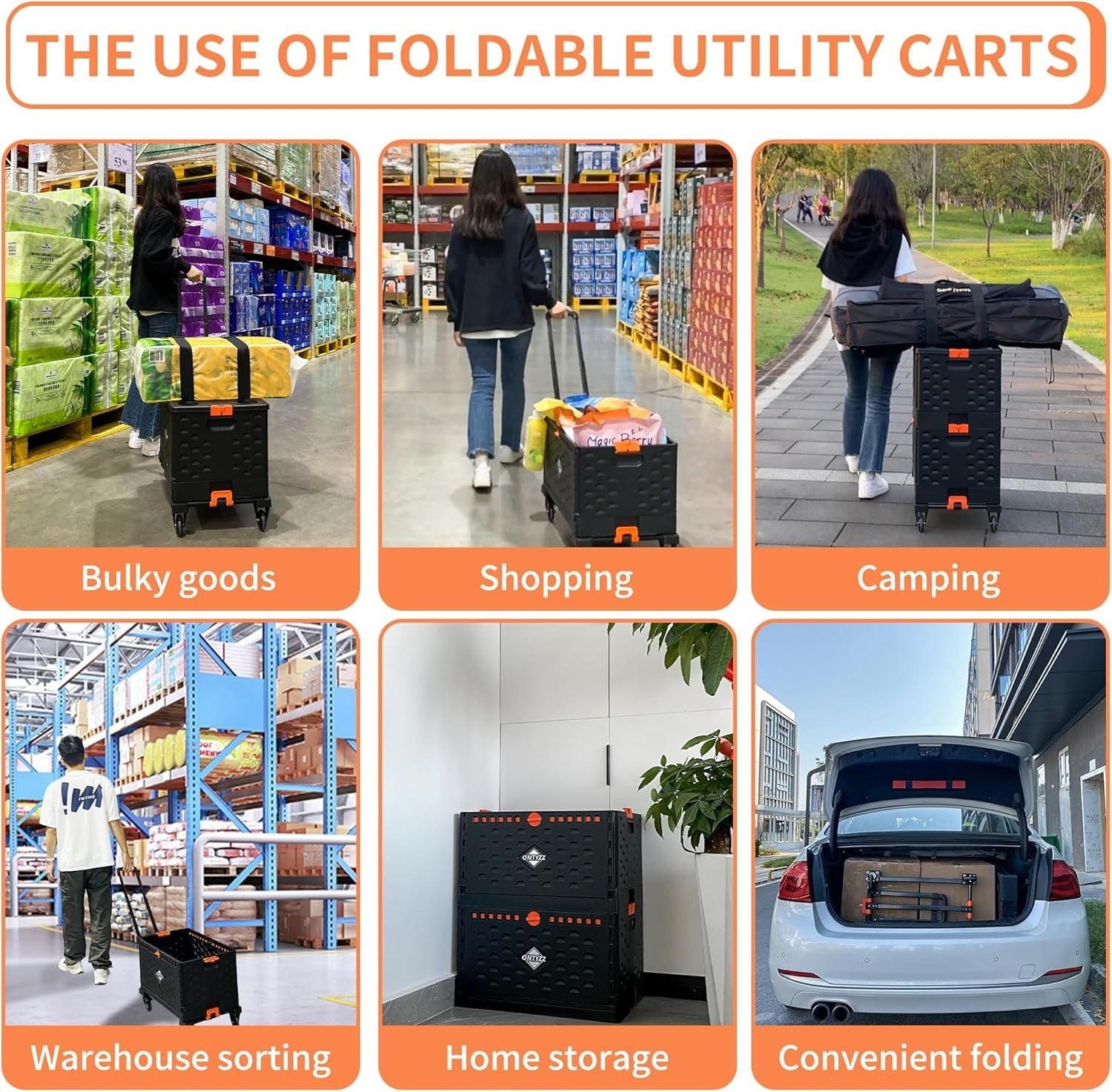 Foldable Shopping Trolley Utility Cart with Removable Storage Box 60L Heavy Duty - Kwikley