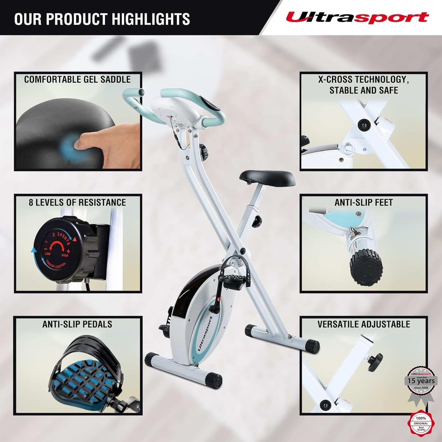 Foldable Silent Exercise Bike w/ LCD Display, Pulse Sensors & 8 - Level Resistance - Kwikley