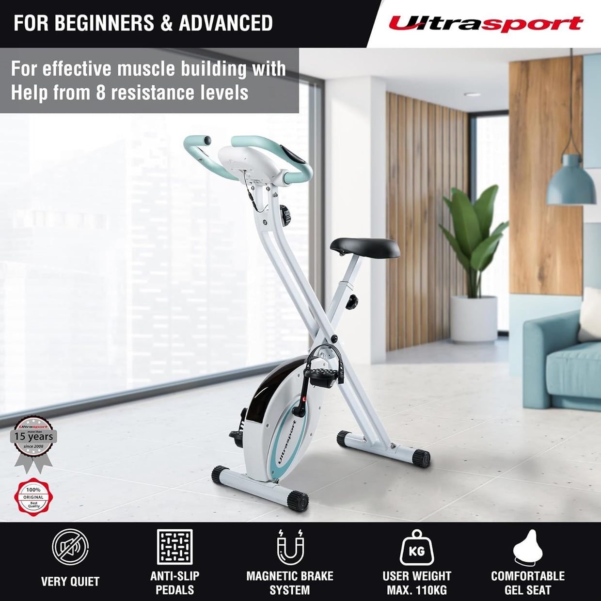 Foldable Silent Exercise Bike w/ LCD Display, Pulse Sensors & 8 - Level Resistance - Kwikley