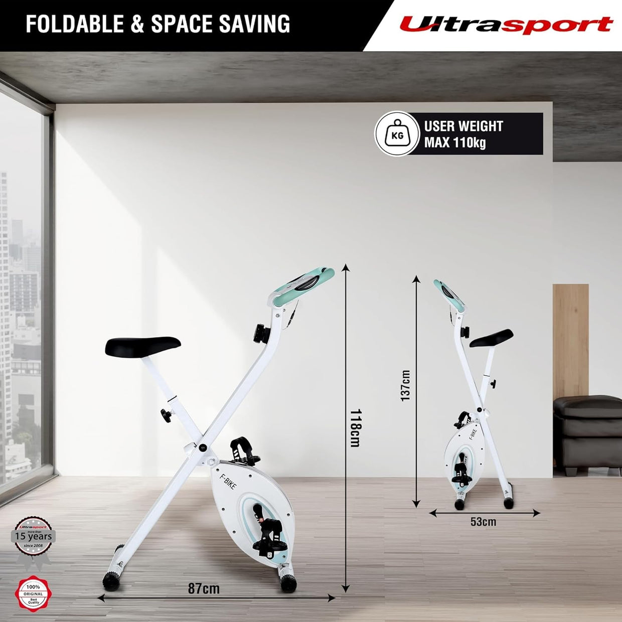 Foldable Silent Exercise Bike w/ LCD Display, Pulse Sensors & 8 - Level Resistance - Kwikley