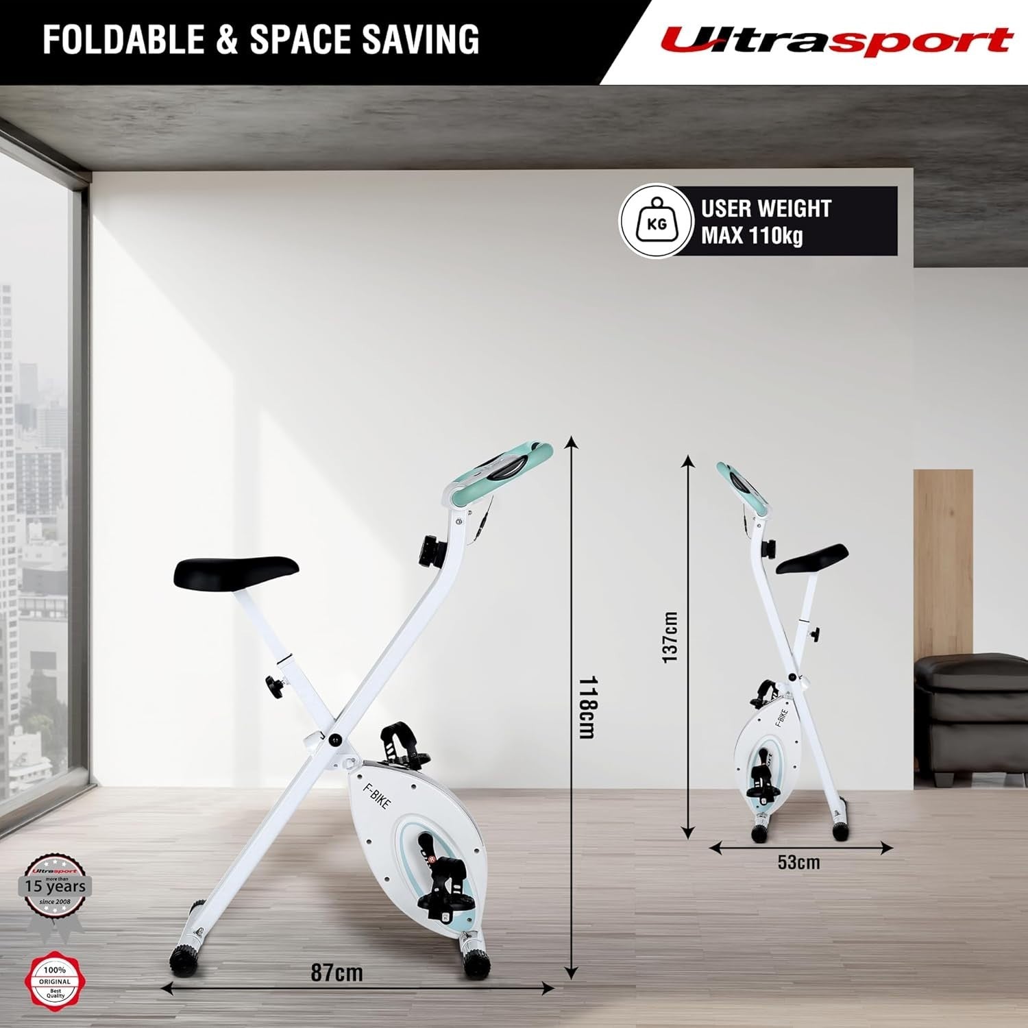 Foldable Silent Exercise Bike w/ LCD Display, Pulse Sensors & 8 - Level Resistance - Kwikley
