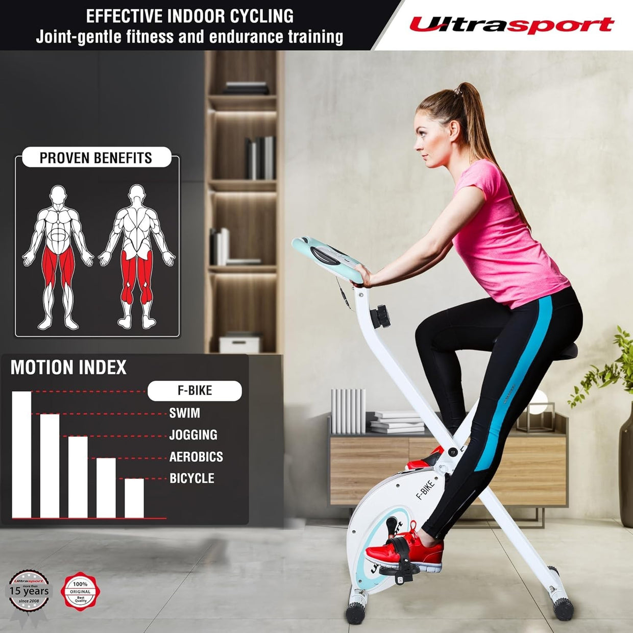 Foldable Silent Exercise Bike w/ LCD Display, Pulse Sensors & 8 - Level Resistance - Kwikley