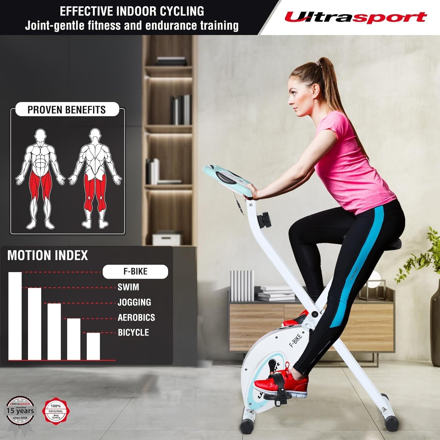 Foldable Silent Exercise Bike w/ LCD Display, Pulse Sensors & 8 - Level Resistance - Kwikley