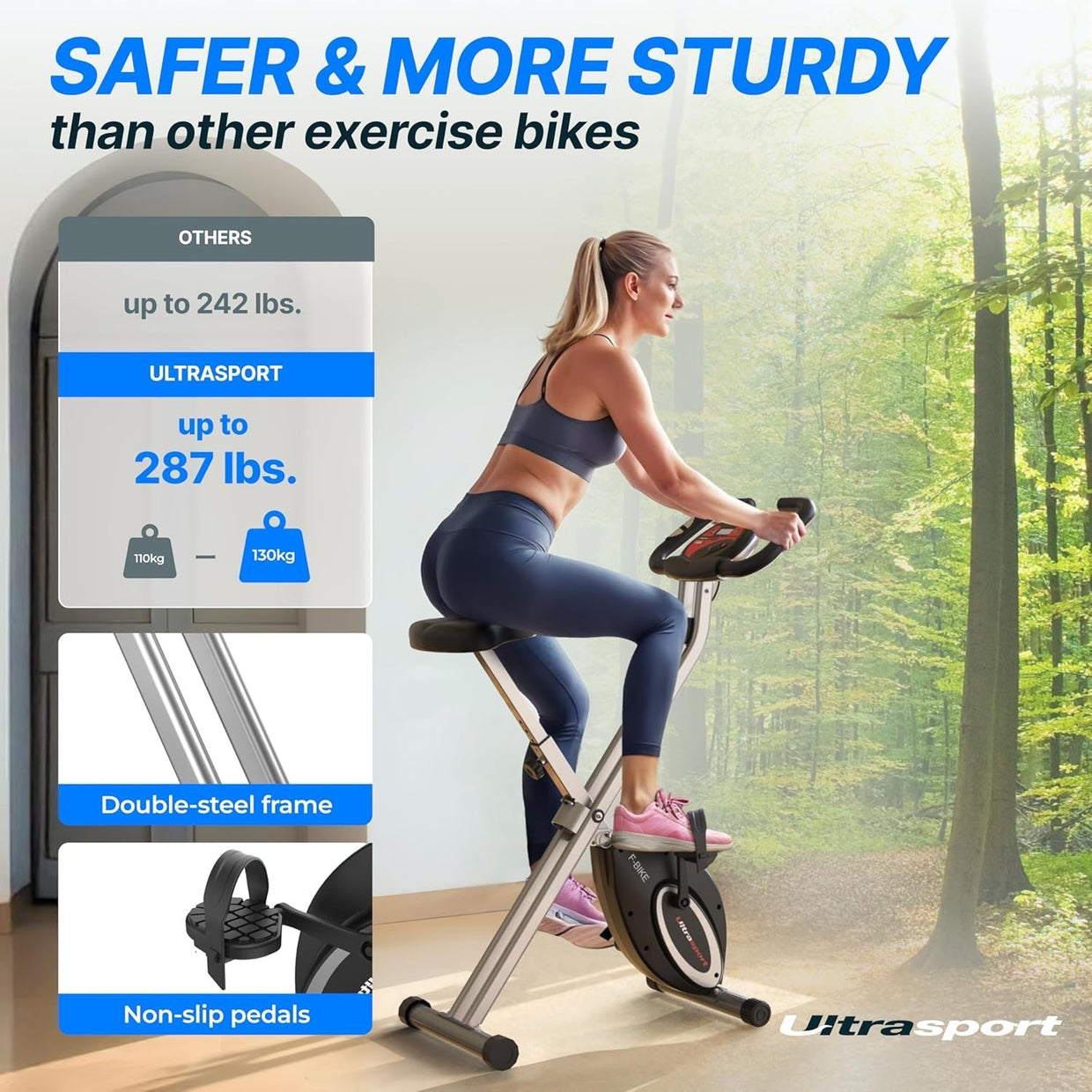 Foldable Silent Exercise Bike w/ LCD Display, Pulse Sensors & 8 Resistance Level - Kwikley